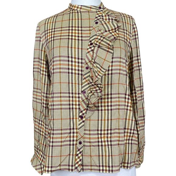 Zara Woman Button Up Ruffle Blouse Size Small - Picture 1 of 6